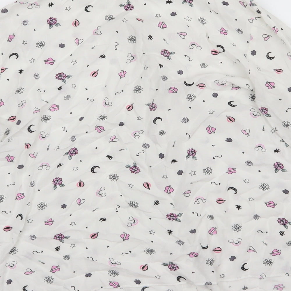 Primark Womens White   Basic Button-Up Size 14  - Hearts moons rainbows