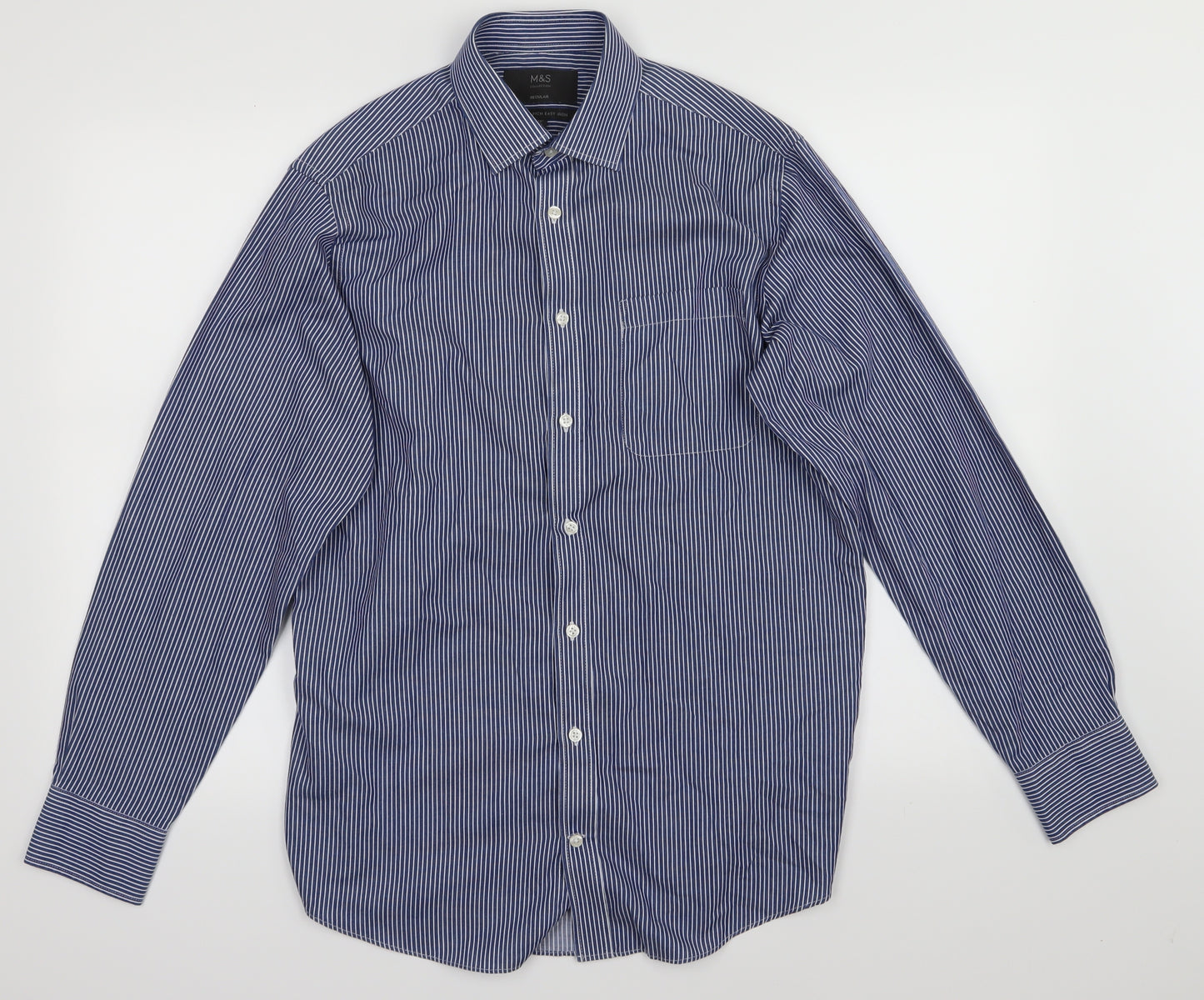 M&S Mens Blue Striped   Button-Up Size M