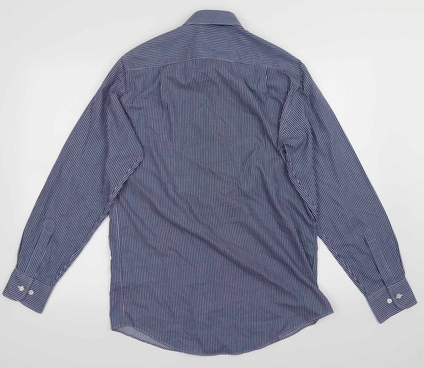 M&S Mens Blue Striped   Button-Up Size M
