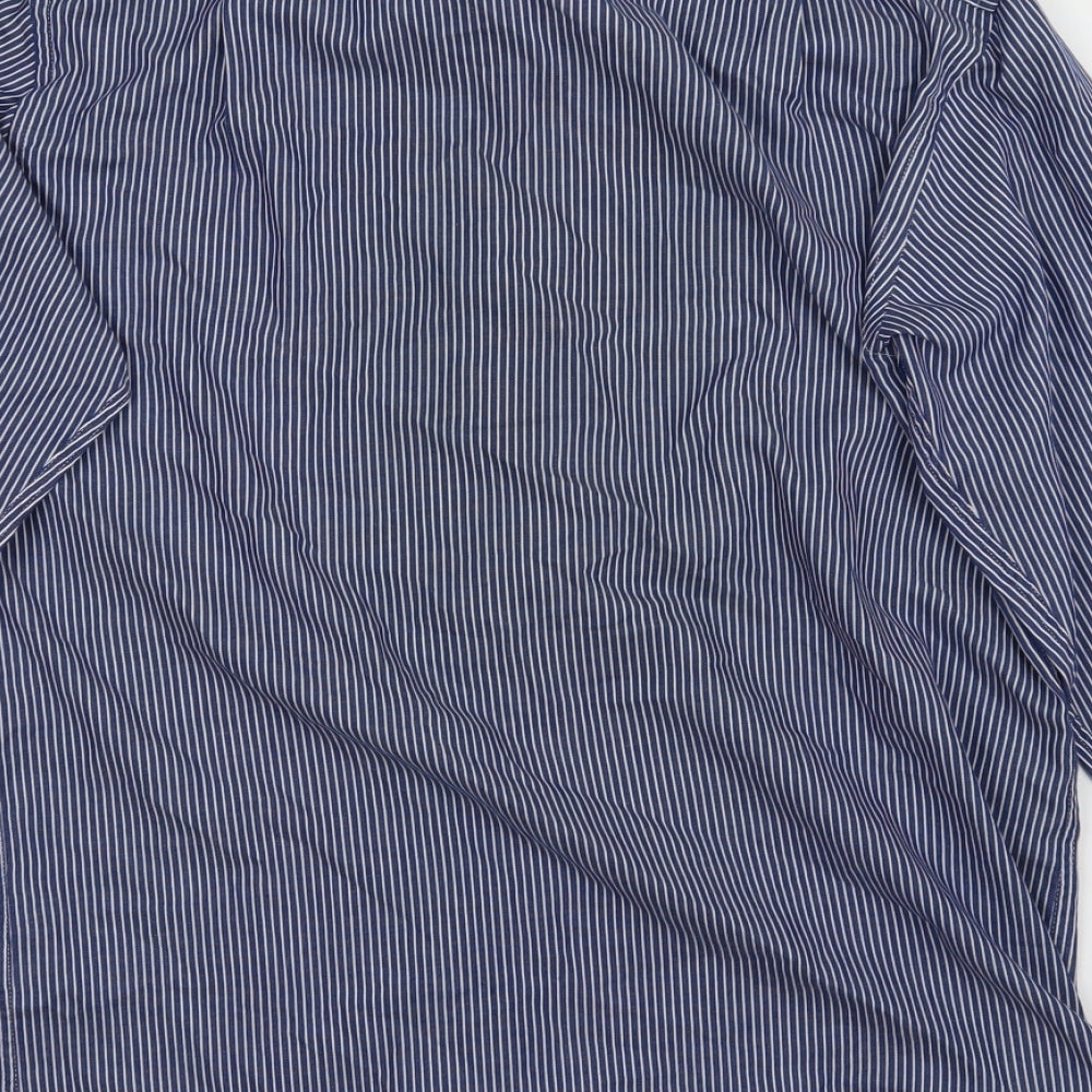 M&S Mens Blue Striped   Button-Up Size M