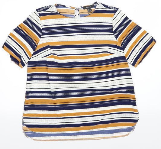 Front view of Primark women’s blue striped basic blouse, size UK 12