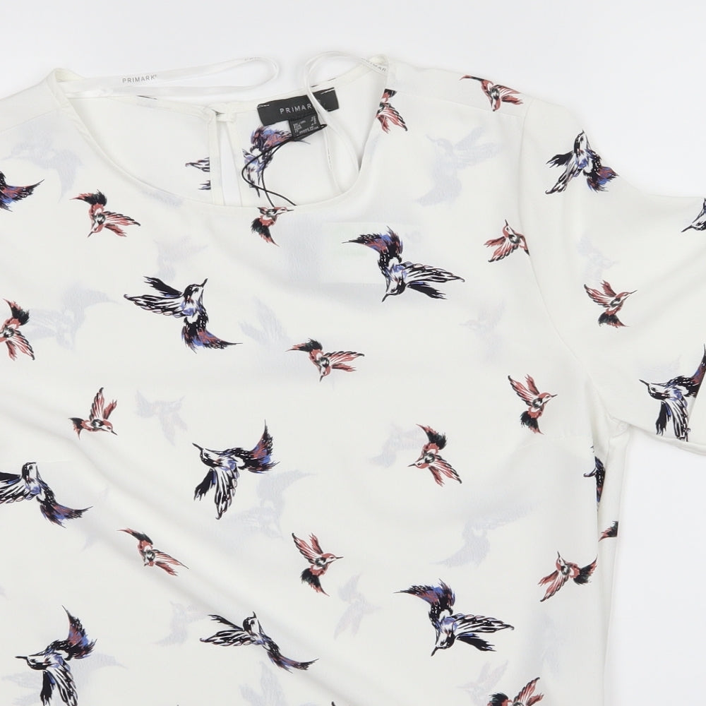 Primark Womens White   Basic Blouse Size 12  - Birds