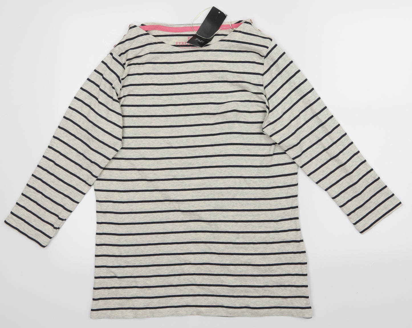 F&F Womens Grey Striped  Basic T-Shirt Size 20