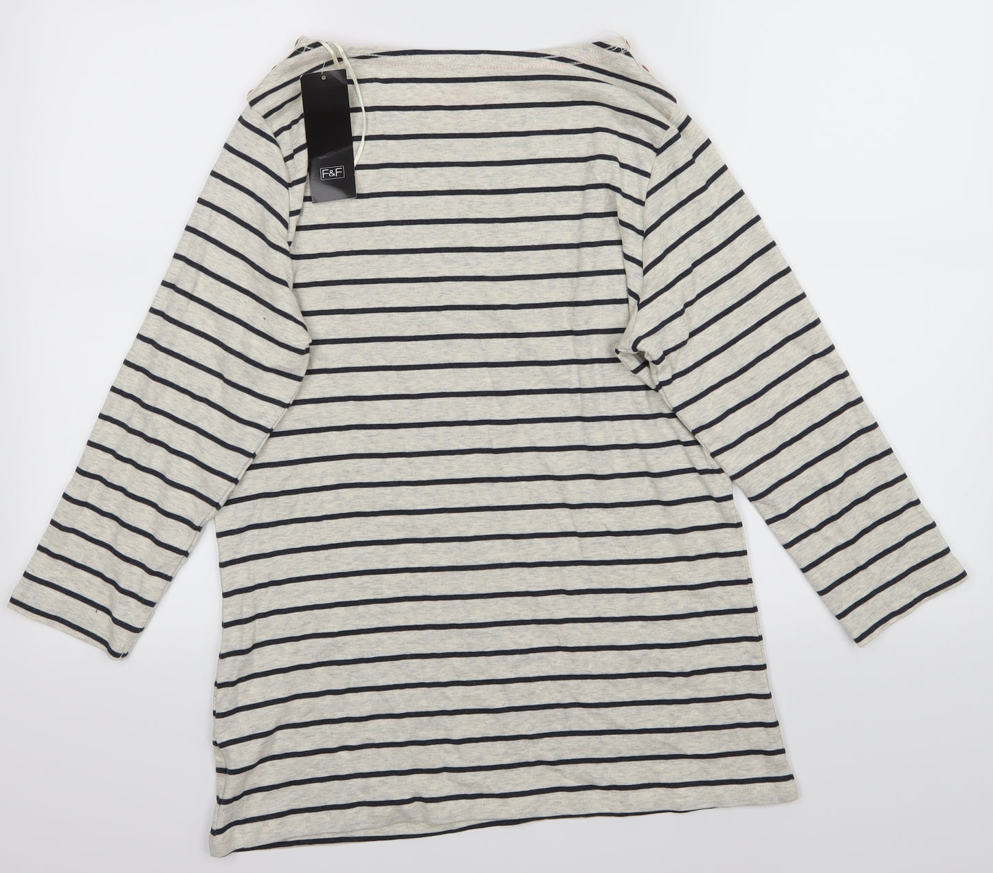 F&F Womens Grey Striped  Basic T-Shirt Size 20