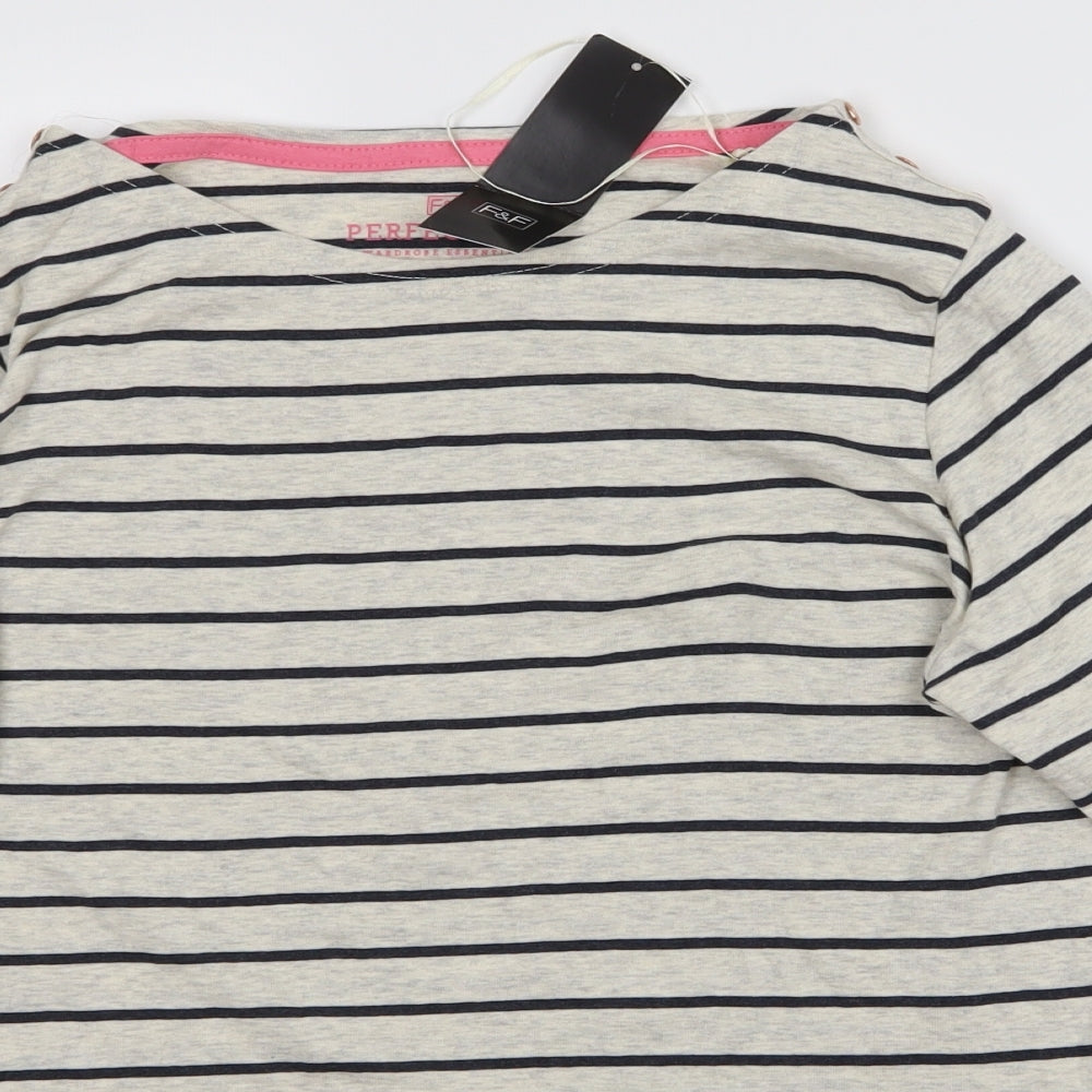 F&F Womens Grey Striped  Basic T-Shirt Size 20