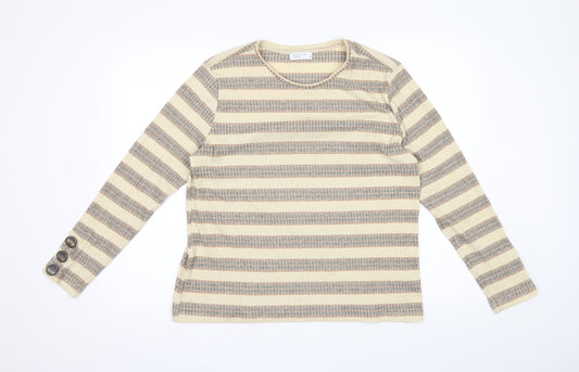 Front view of Papaya women’s beige striped jumper, size UK 18
