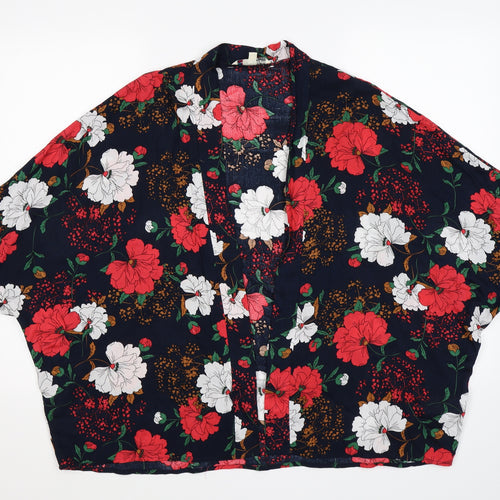 Yumi Womens Blue Floral  Wrap Jumper Size S