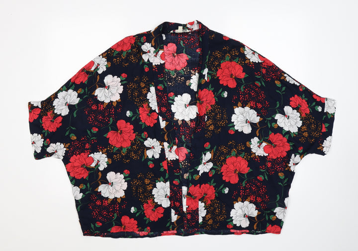 Yumi Womens Blue Floral Wrap Jumper Size S