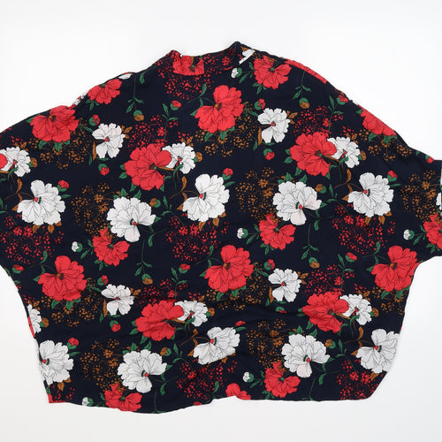 Yumi Womens Blue Floral  Wrap Jumper Size S