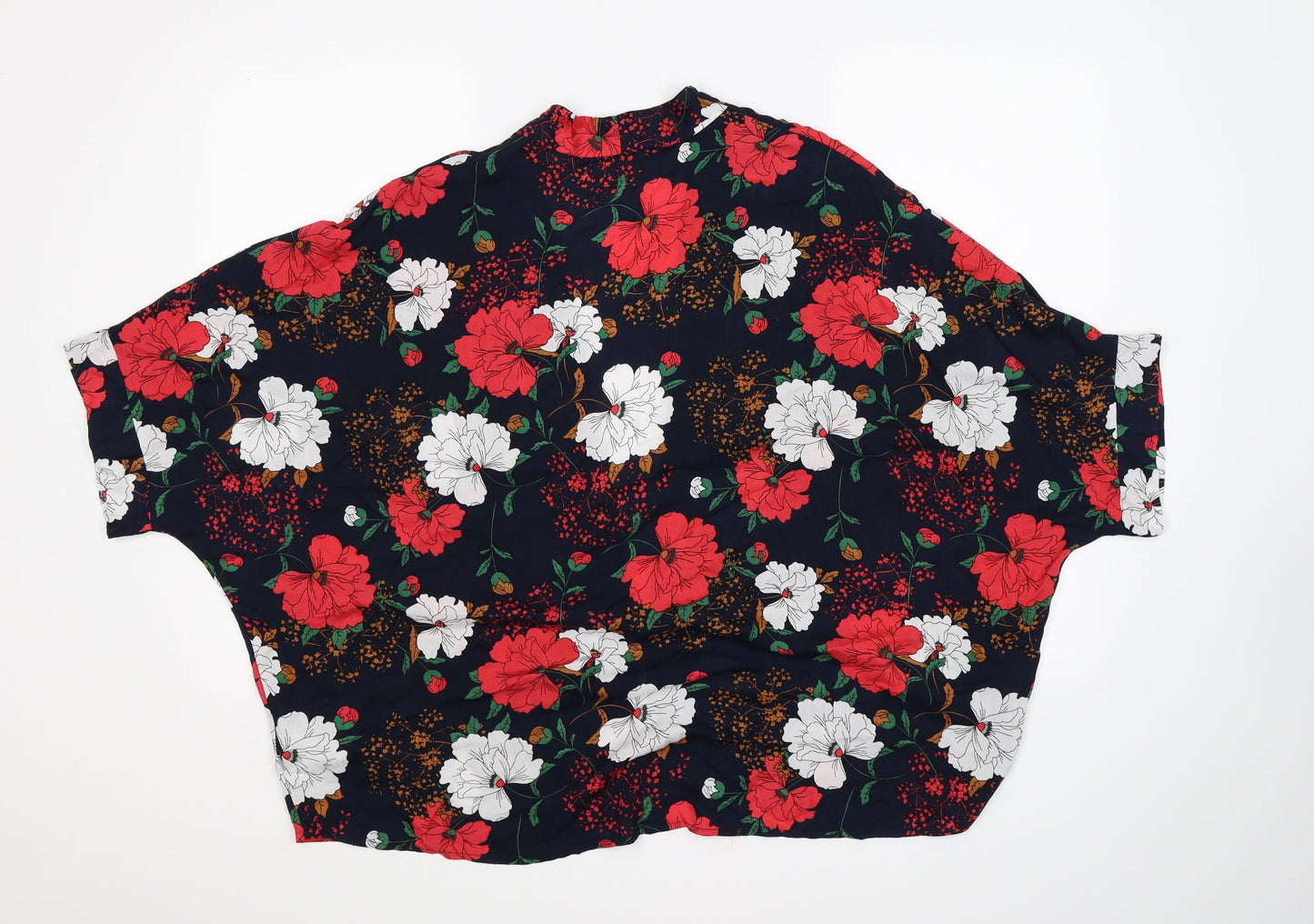 Yumi Womens Blue Floral  Wrap Jumper Size S