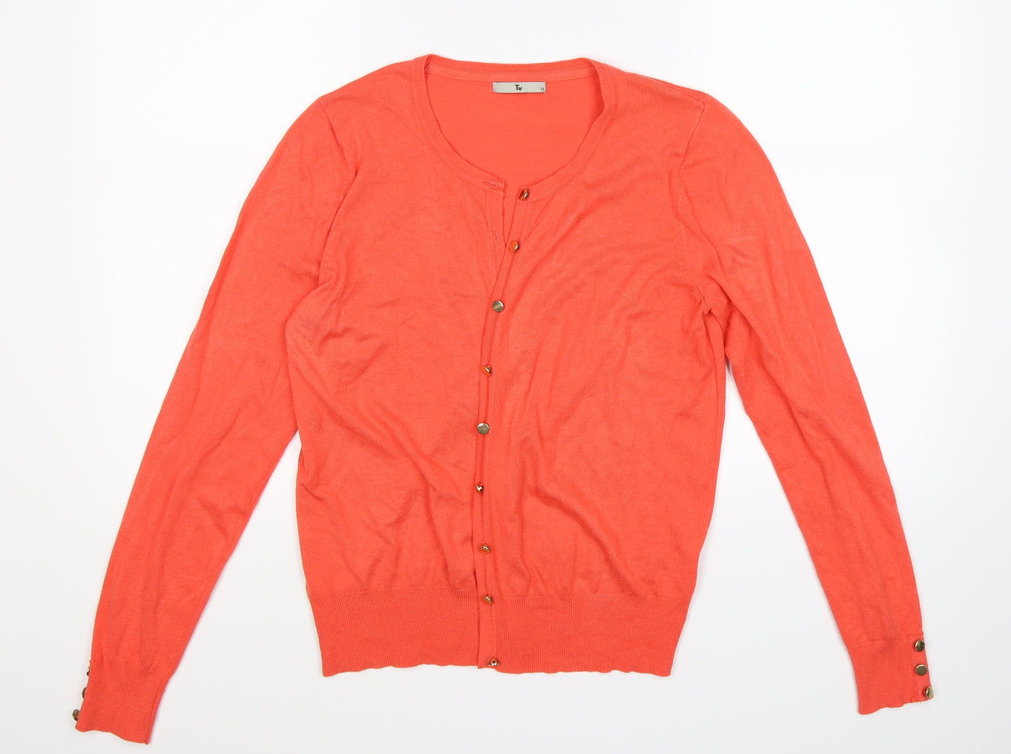 TU Womens Orange  Knit Cardigan Jumper Size 12