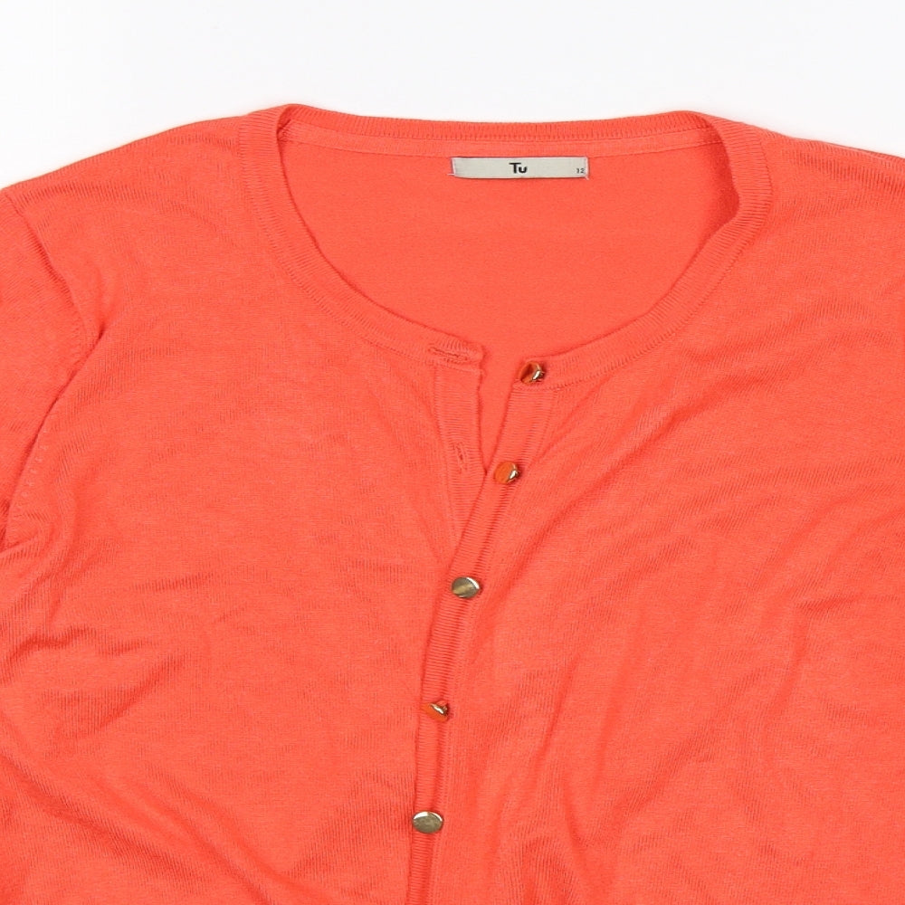 TU Womens Orange  Knit Cardigan Jumper Size 12
