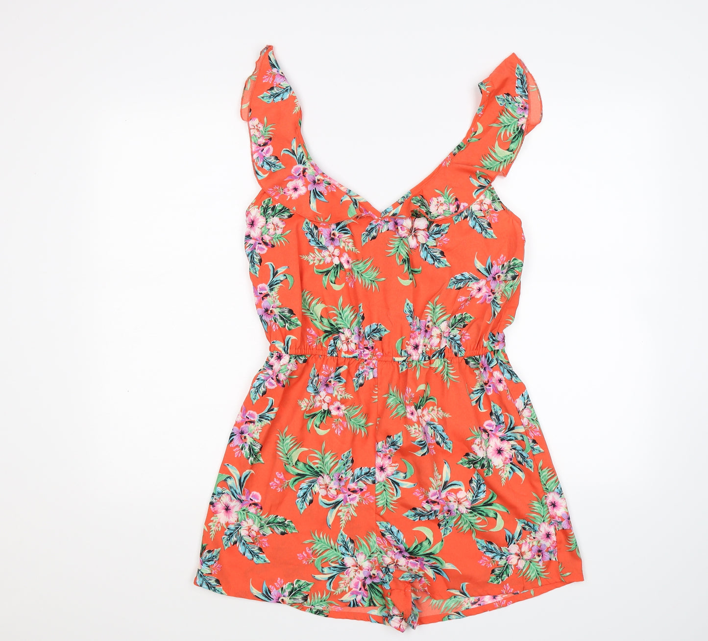 Primark Womens Orange Floral  Playsuit One-Piece Size 12