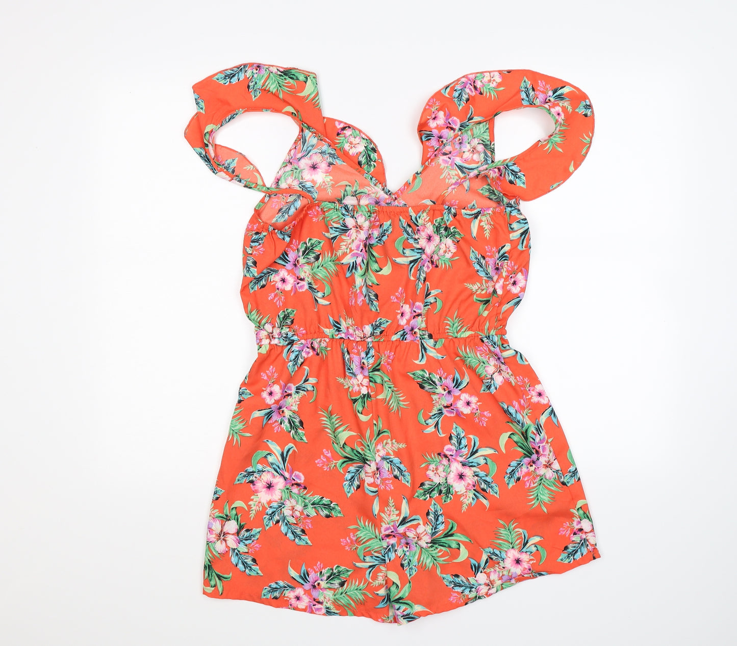 Primark Womens Orange Floral  Playsuit One-Piece Size 12