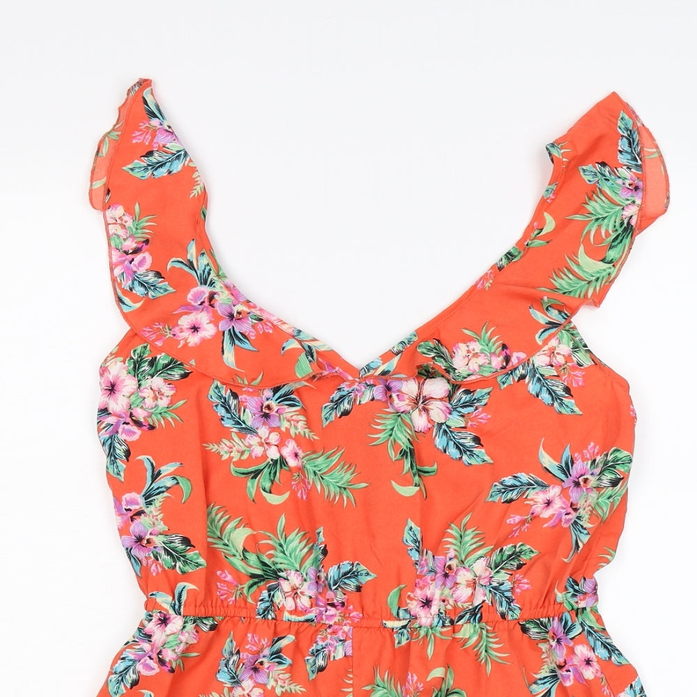 Primark Womens Orange Floral  Playsuit One-Piece Size 12