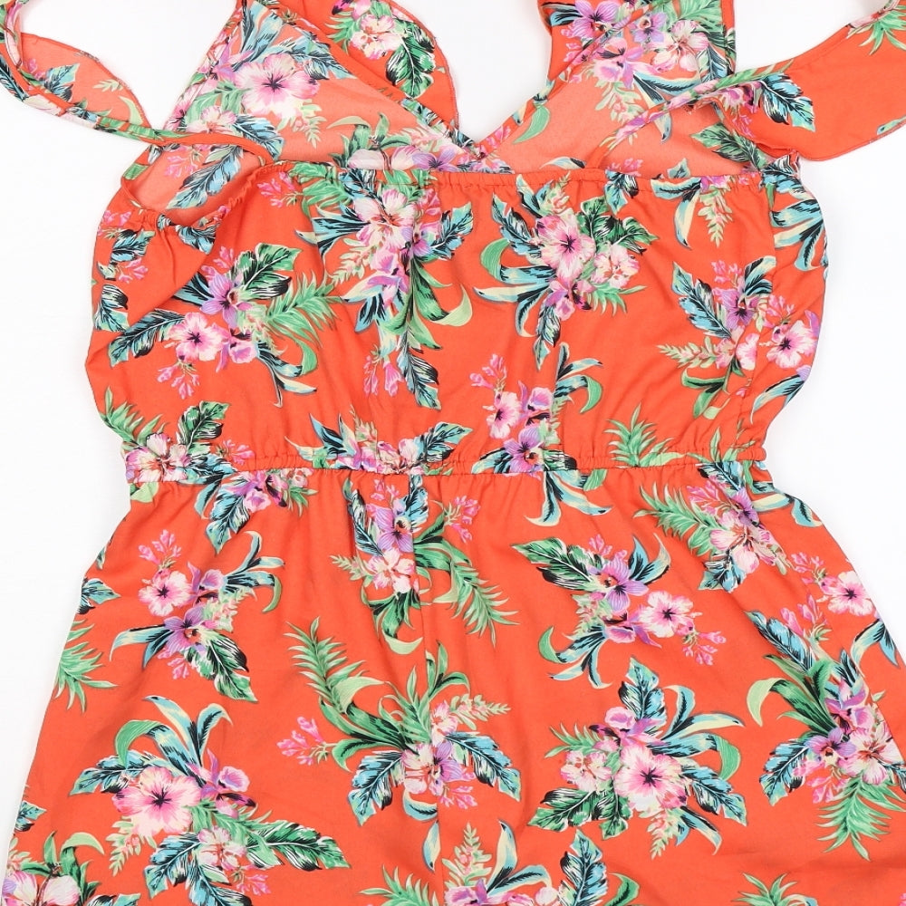 Primark Womens Orange Floral  Playsuit One-Piece Size 12