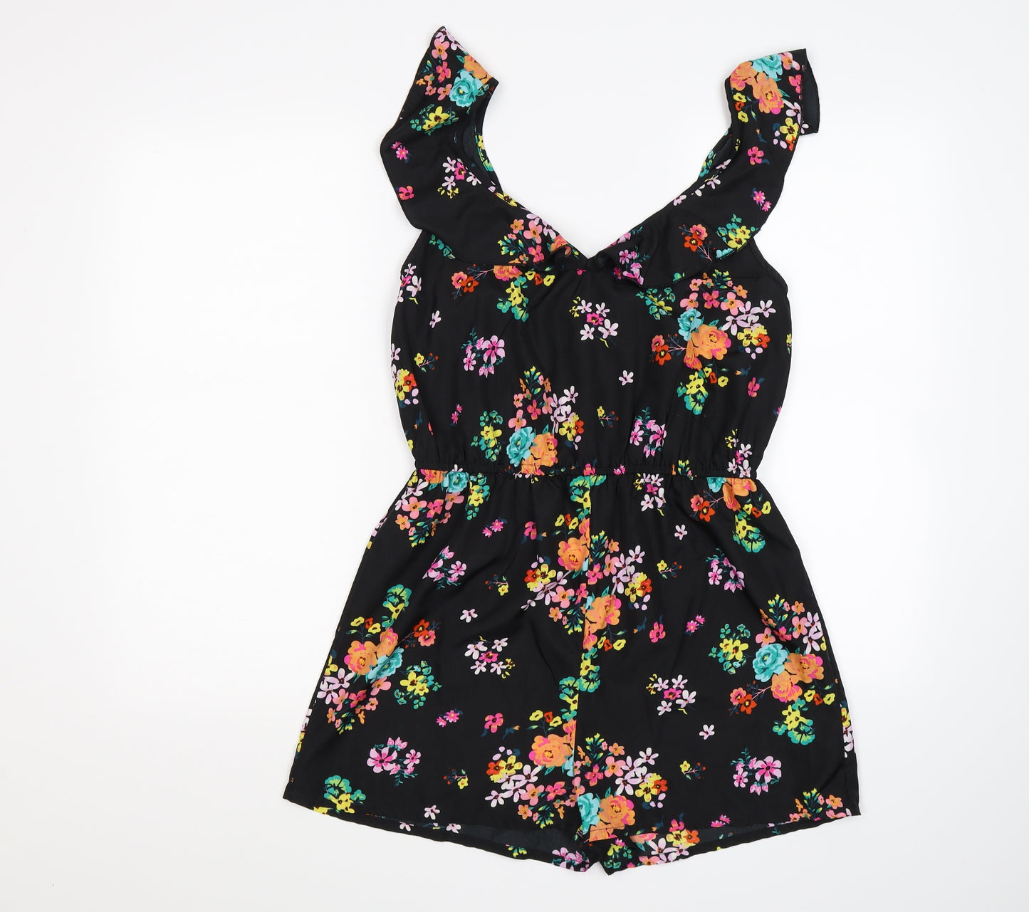 Primark Womens Black Floral  Playsuit One-Piece Size 12