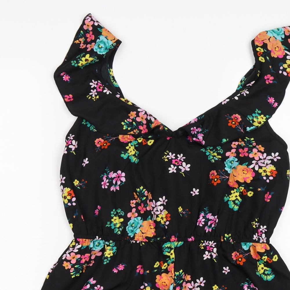 Primark Womens Black Floral  Playsuit One-Piece Size 12
