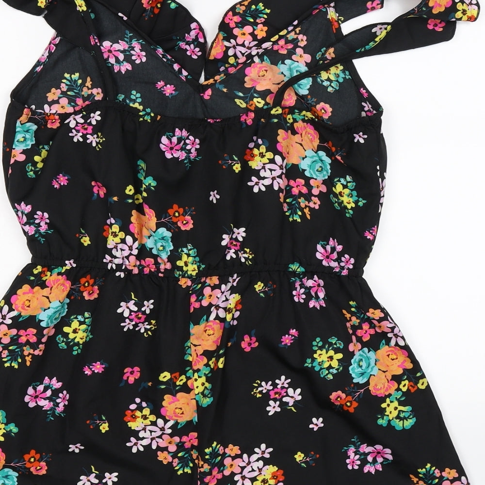 Primark Womens Black Floral  Playsuit One-Piece Size 12