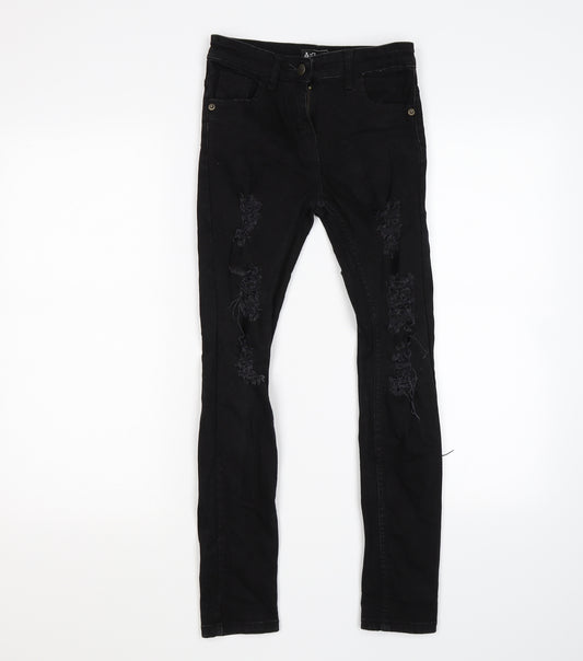 Front view of A2Z 4 kids girls’ black denim skinny jeans, size 11-12, years - distressed