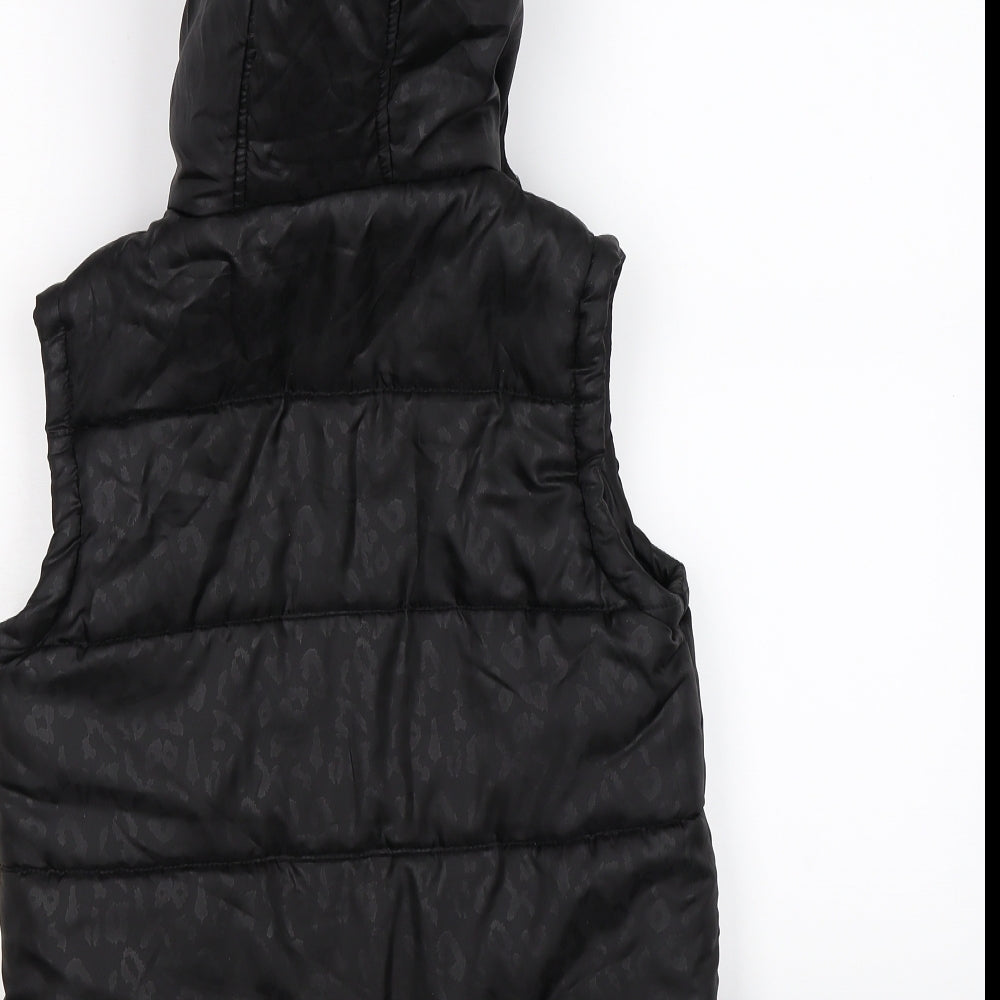F&F Girls Black Animal Print  Gilet Coat Size 11-12 Years  - leopard print