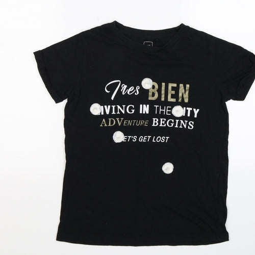 rivber island Girls Black   Basic T-Shirt Size 9-10 Years  - adventure graphic