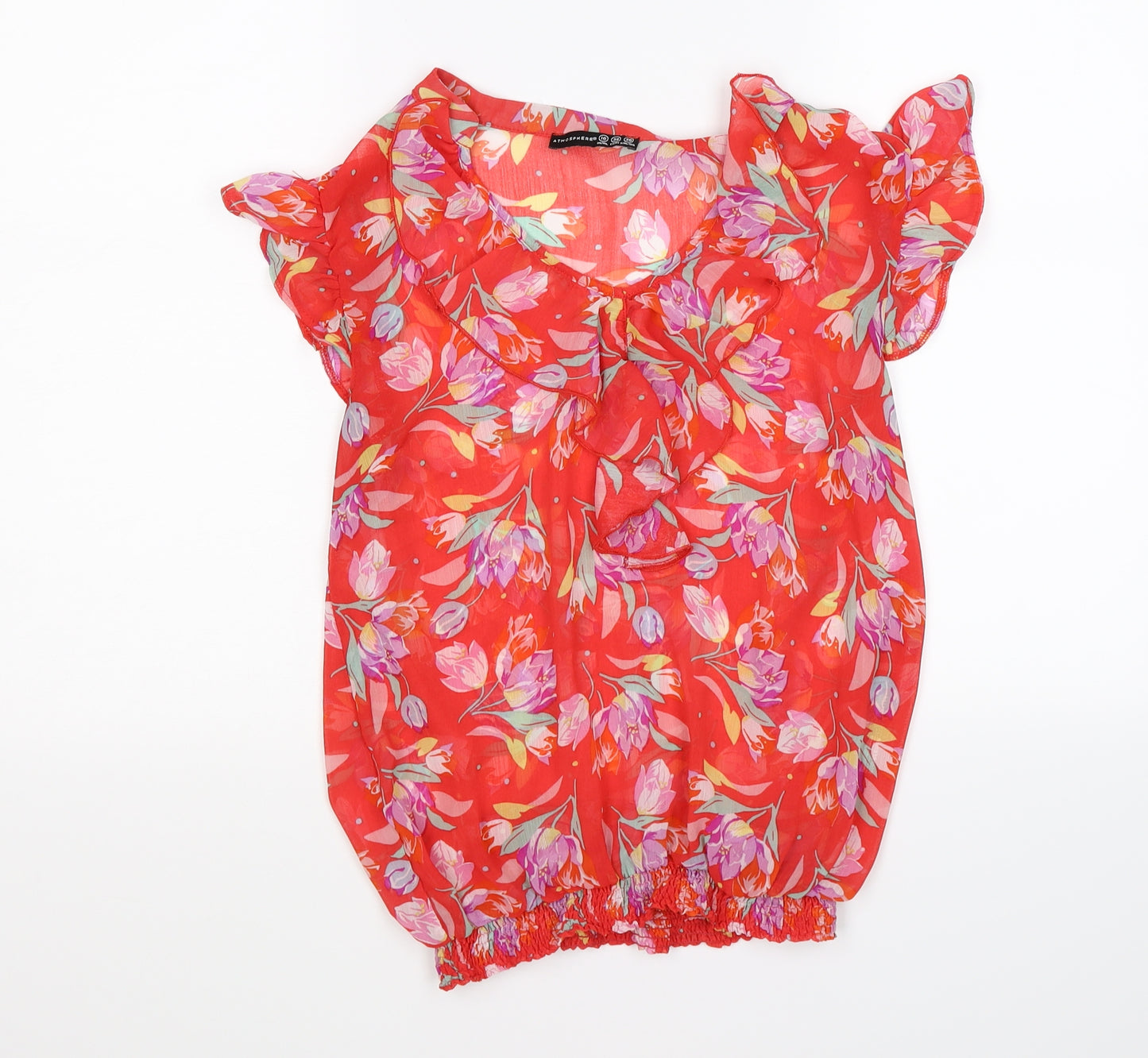 Atmosphere Womens Red Floral Chiffon Tunic Blouse Size 10