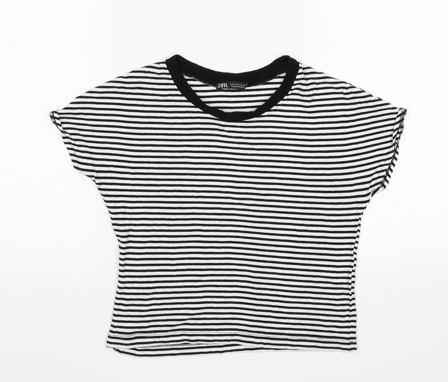 Zara Womens White Striped  Basic T-Shirt Size M