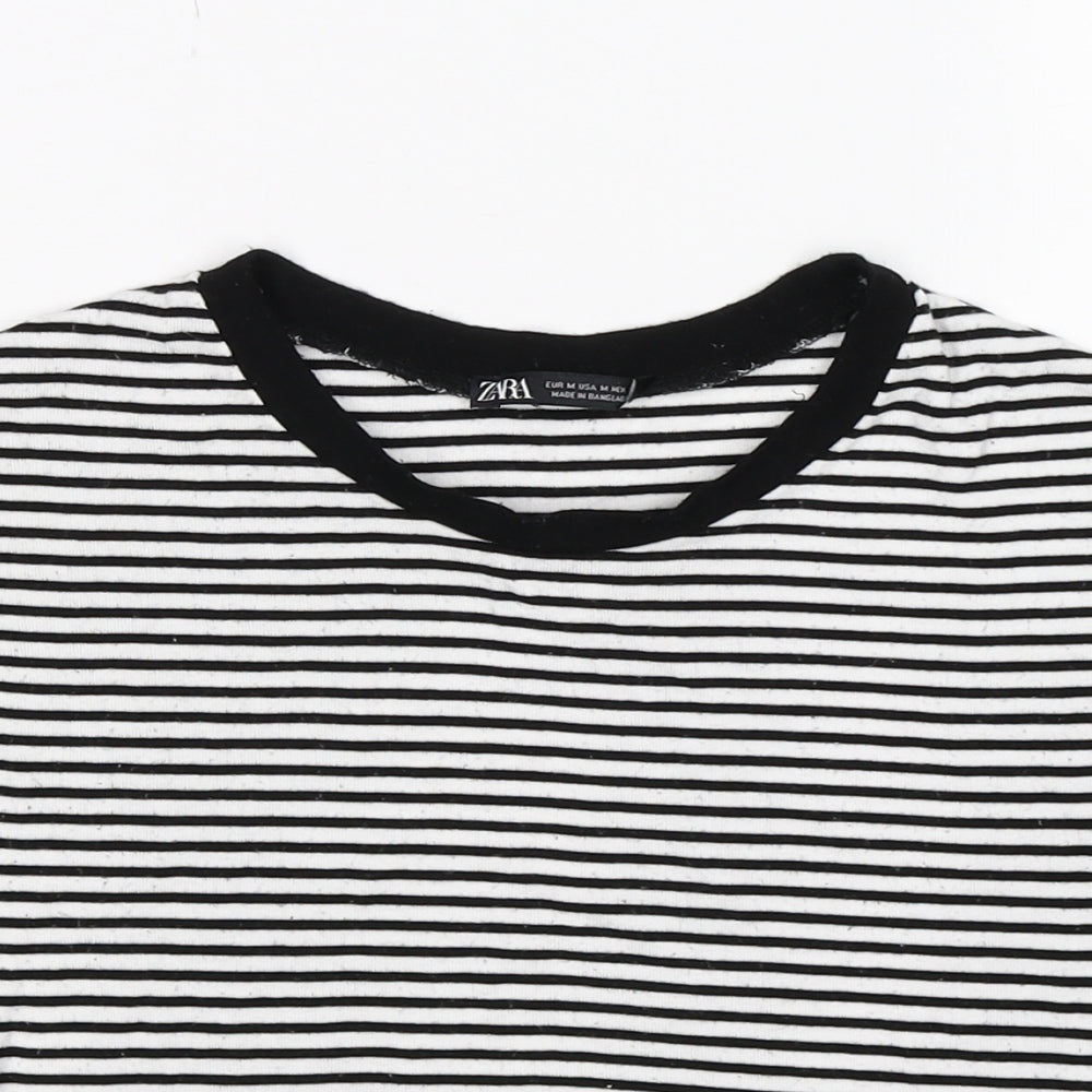 Zara Womens White Striped  Basic T-Shirt Size M