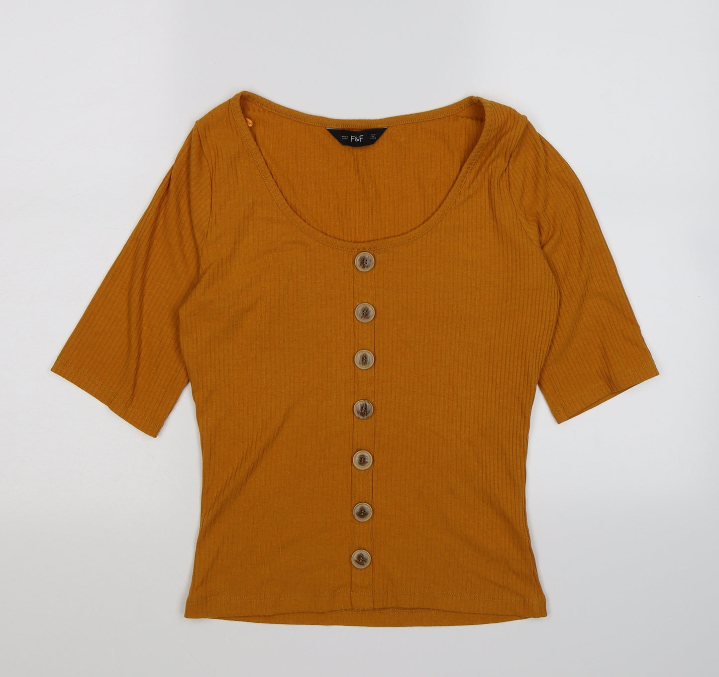 F&F Womens Orange Striped  Basic T-Shirt Size 12