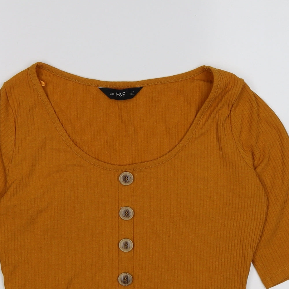 F&F Womens Orange Striped  Basic T-Shirt Size 12