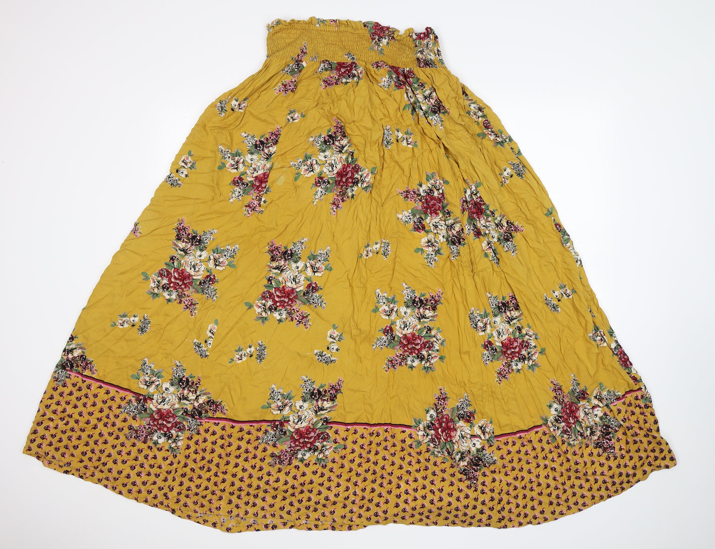 Angie Womens Yellow Floral  Peasant Skirt Size M