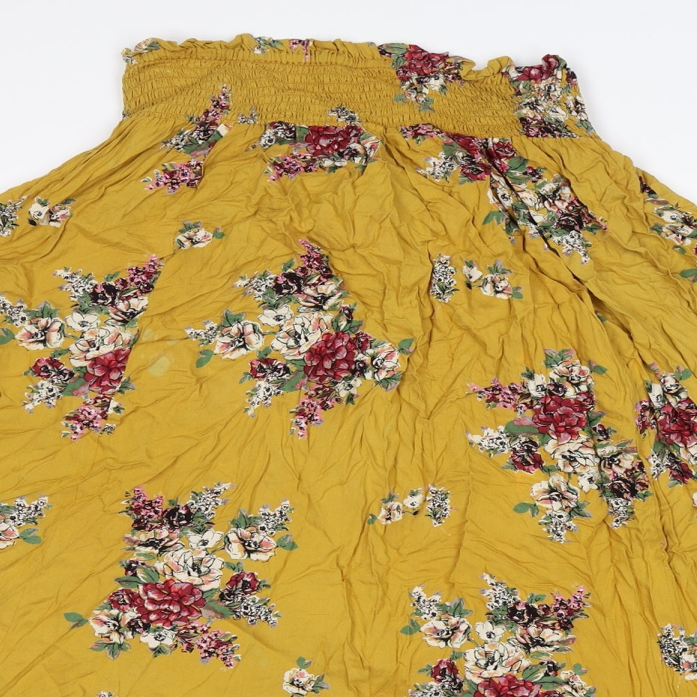 Angie Womens Yellow Floral  Peasant Skirt Size M