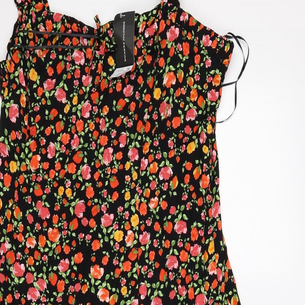 Dorothy Perkins Womens Black Floral  A-Line  Size 18