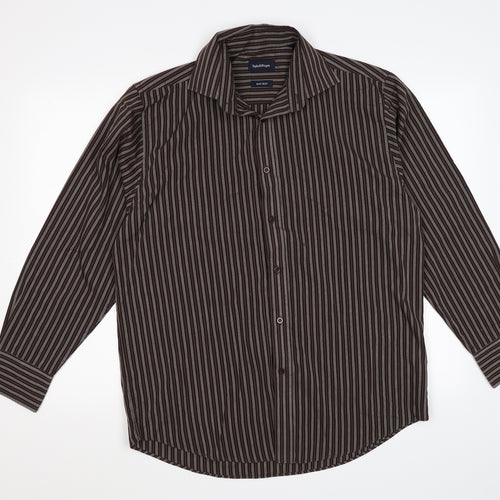 Taylor & Wright Mens Brown Striped   Dress Shirt Size 15.5