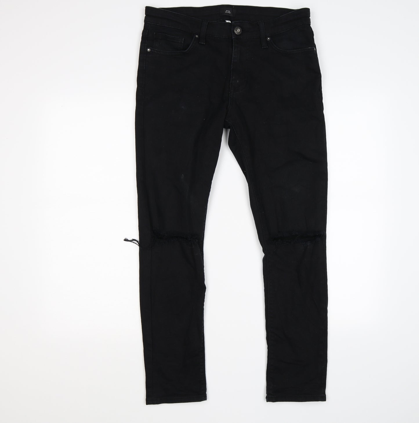 River Island Mens Black  Denim Skinny Jeans Size 32 L30 in