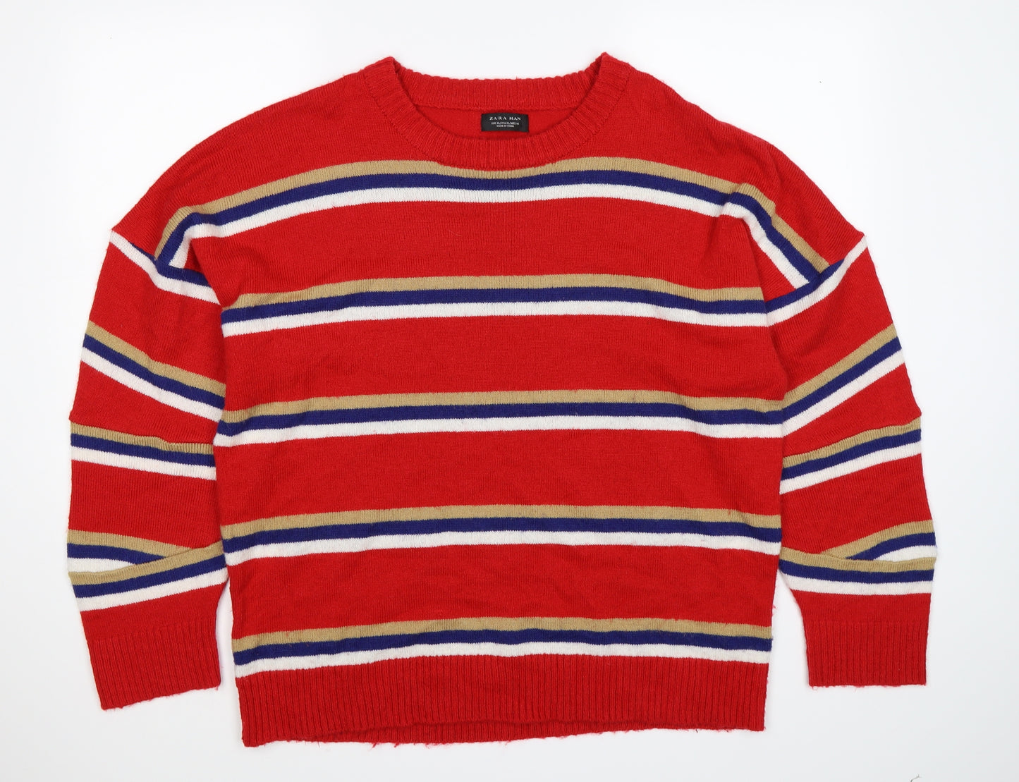 zara man Mens Red Striped Knit Pullover Jumper Size XL
