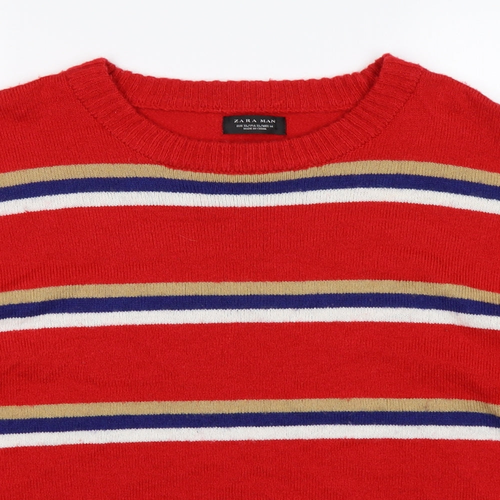 zara man Mens Red Striped Knit Pullover Jumper Size XL