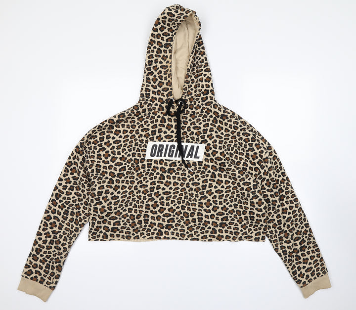 H&M Womens Beige Animal Print Pullover Hoodie Size L