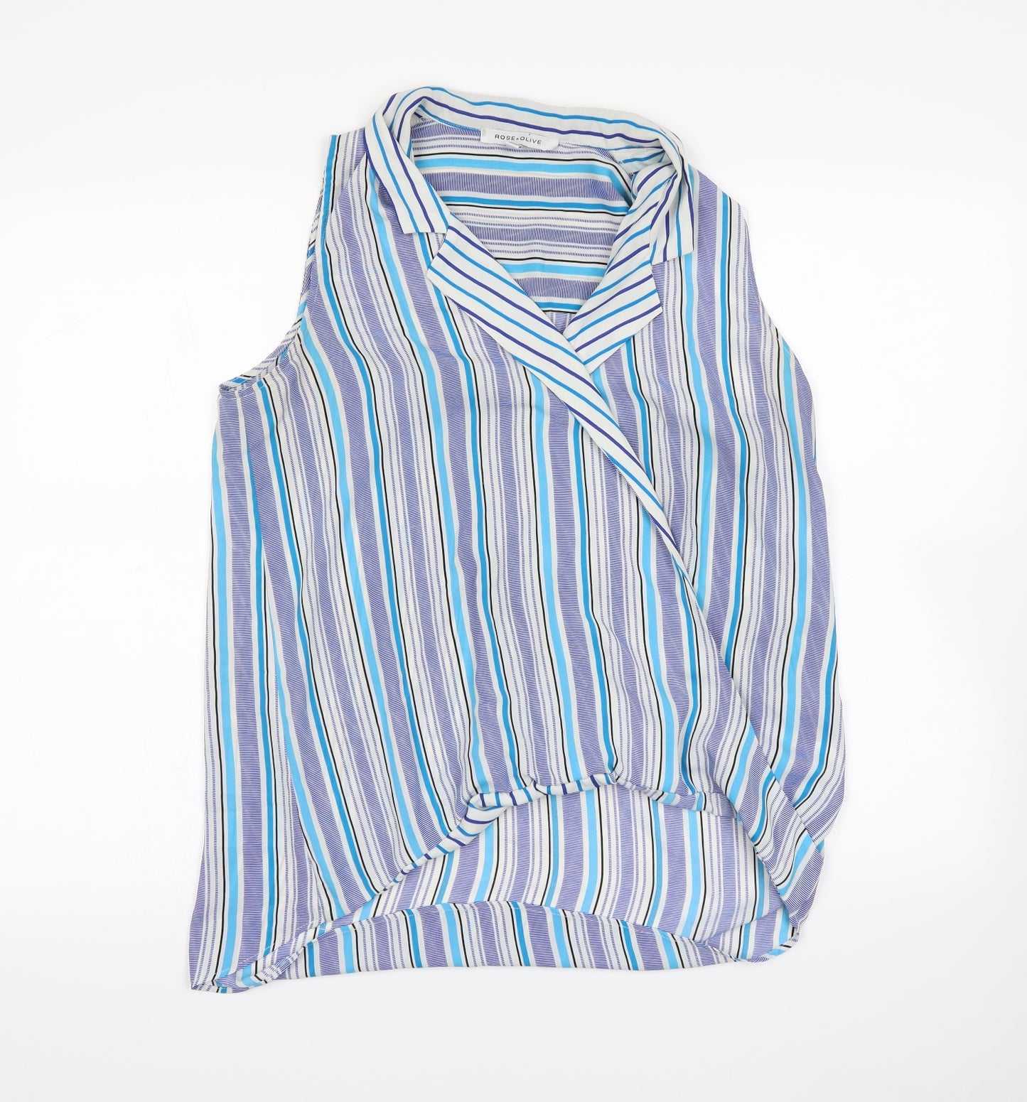 Rose & Olive Womens Blue Striped  Basic Blouse Size M