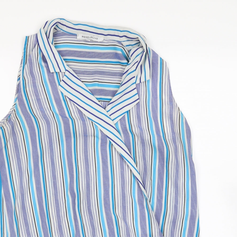 Rose & Olive Womens Blue Striped  Basic Blouse Size M