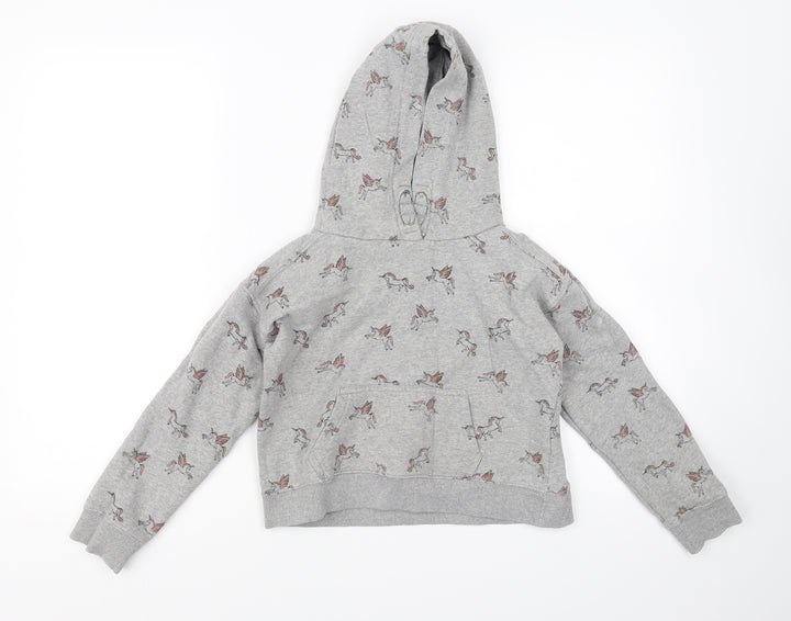 NEXT Girls Grey Animal Print Pullover Hoodie Size 10 Years