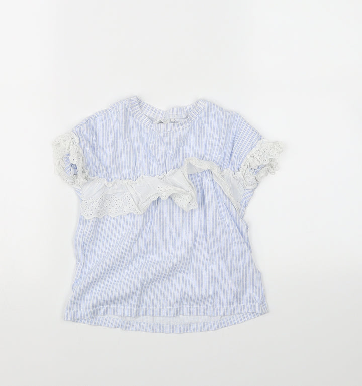 NEXT Girls Blue Striped Basic T-Shirt Size 5 Years