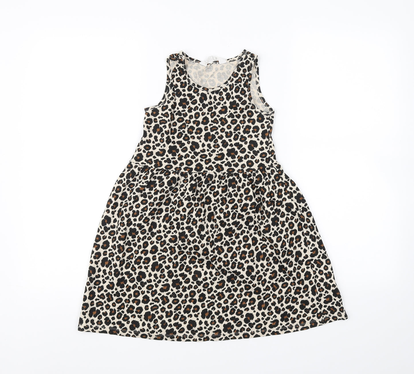 H&M Girls Beige Animal Print  Fit & Flare  Size 7 Years