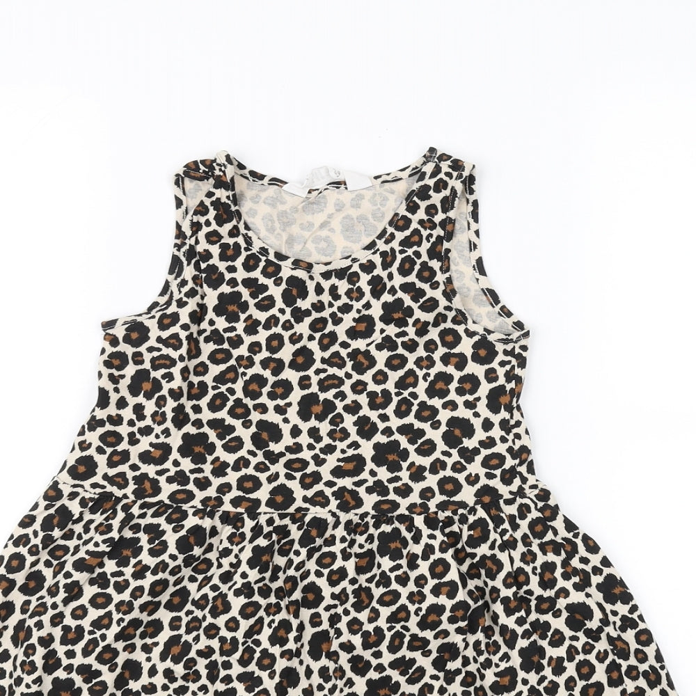 H&M Girls Beige Animal Print  Fit & Flare  Size 7 Years