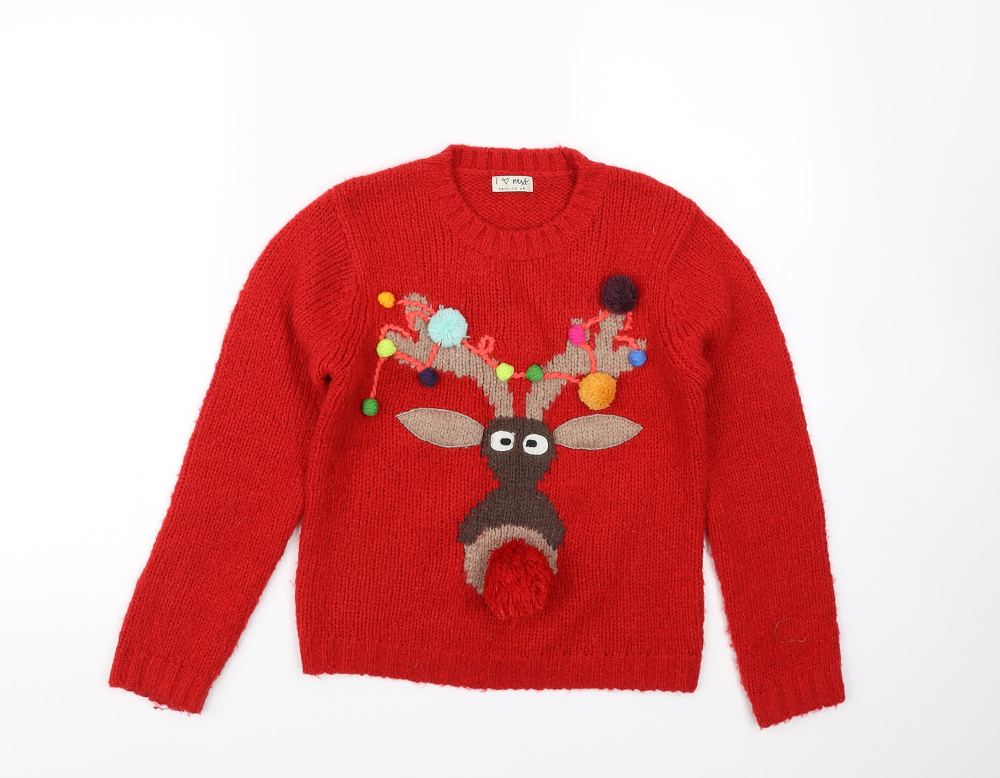 NEXT Girls Red   Pullover Jumper Size 10 Years  - reindeer