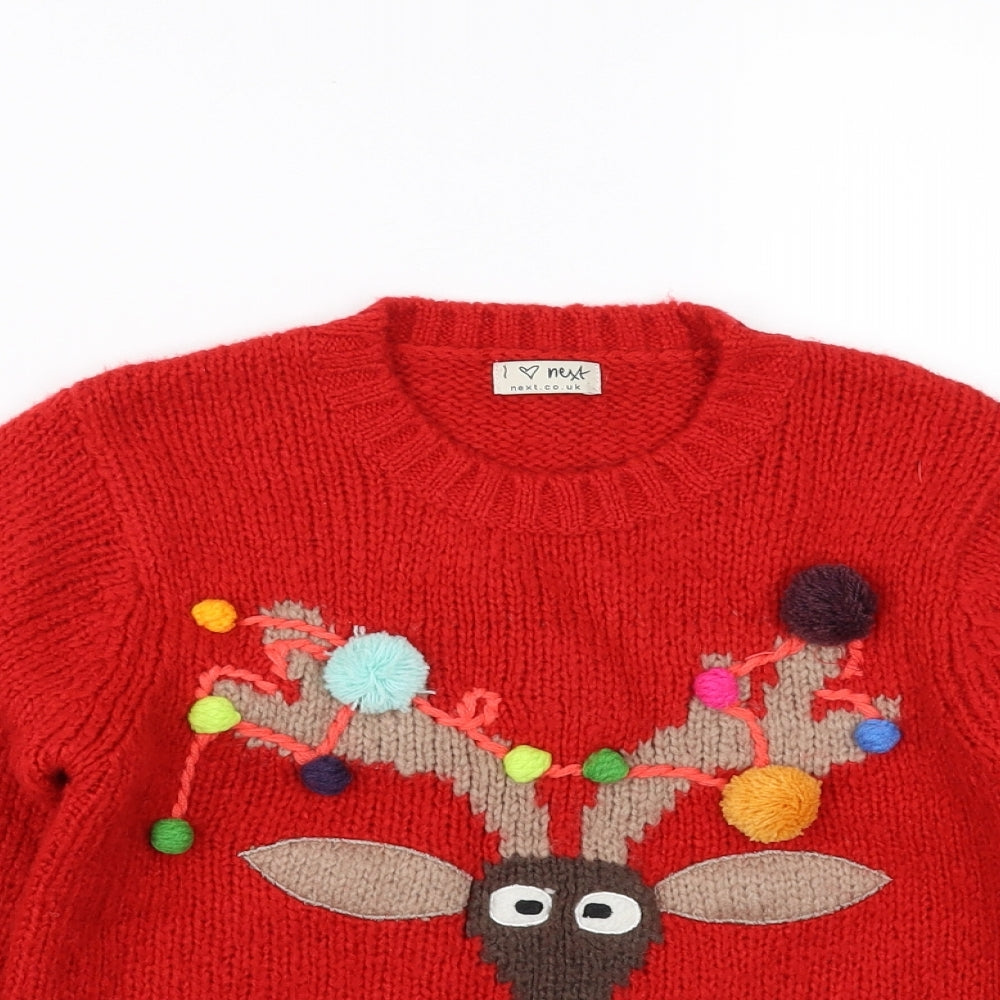 NEXT Girls Red   Pullover Jumper Size 10 Years  - reindeer