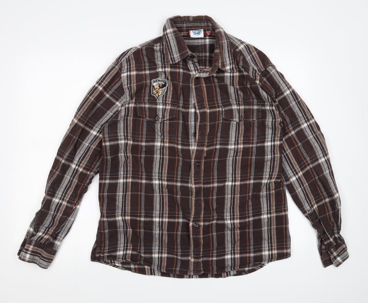 Mangoon Boys Brown Check Basic Button-Up Size XL