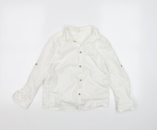 Front view of H&M boys’ white basic button-up, size 7, years
