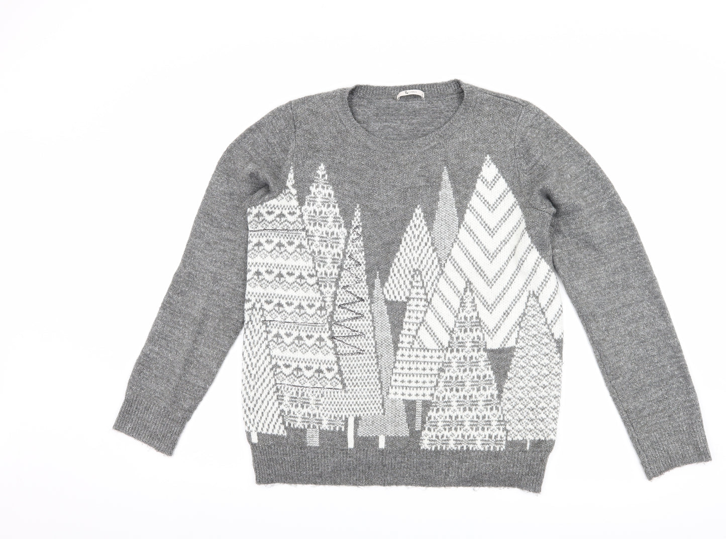 TU Womens Grey   Pullover Jumper Size 14  - Christmas Tree